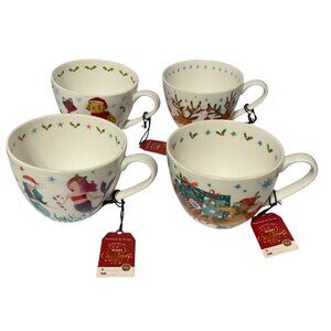 NWT Portobello By Design English Christmas Mugs 4 Set Bone China Festive Gift
